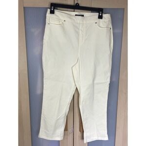Mario Serrani Women's Comfy Stretch Capri Pants Sz M Yellow White Striped Summer